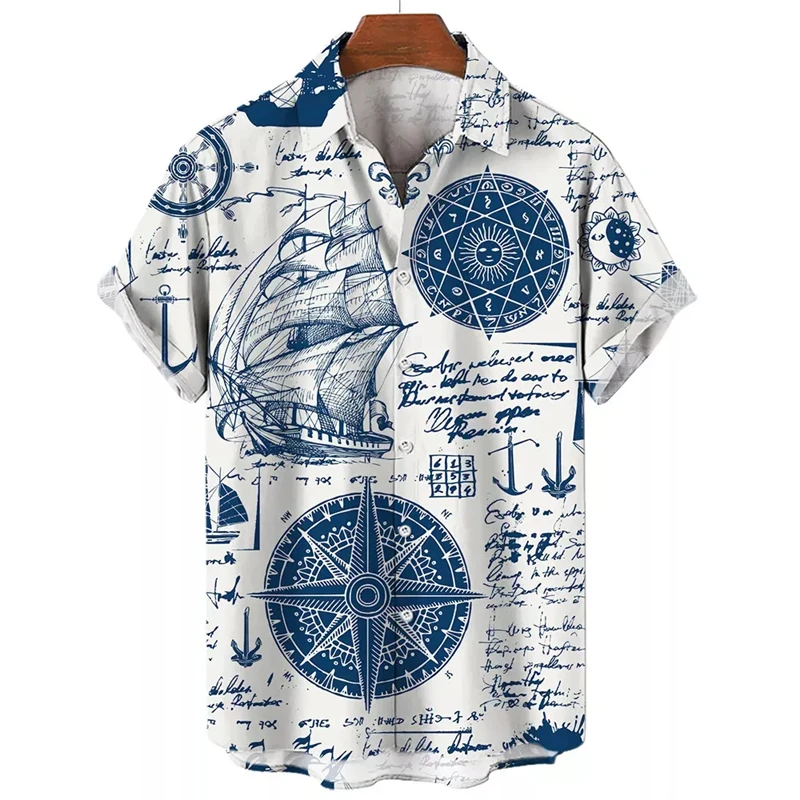 2024 Summer Compass Graphic Men Hawaiian Shirt 3d Print Shirts For Men Vintage Plus Size Hawaiian Shirts Beach Retro Camisa Tops 5