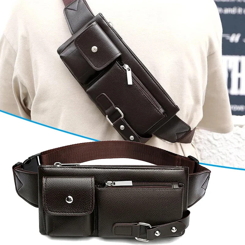 Fashion PU Leather Waist Bag Casual Fanny Pack Purse Large Phone Belt Bag Outdoor Travel Phone Business Bag for Men Women