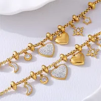 316L Stainless Steel Heart Charm Bracelets For Women 18k Gold Plated Various Pendants With Shining Zircon Women's Hand Bracelet - Image 3