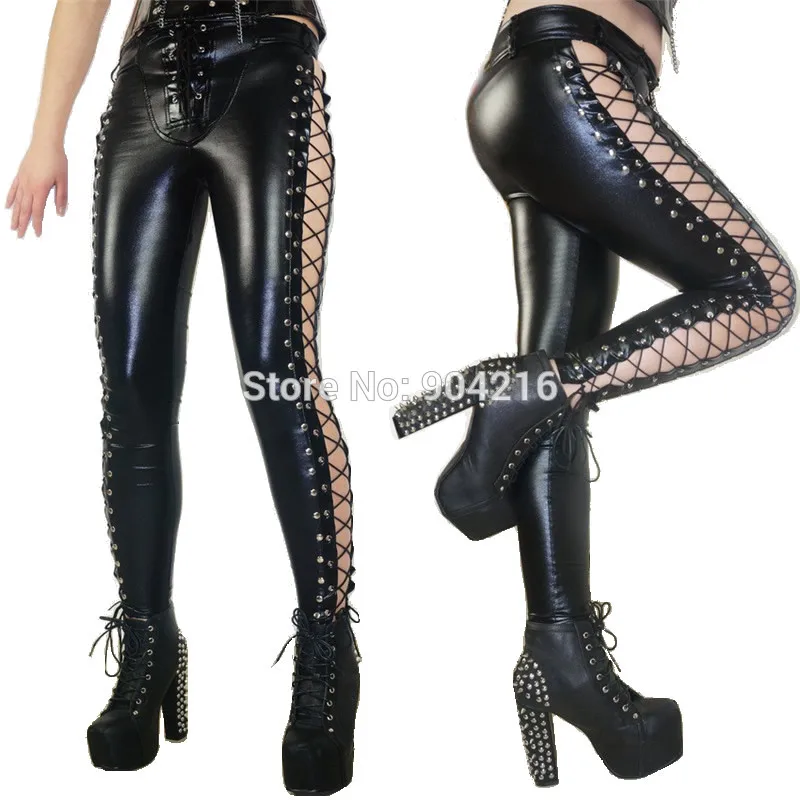 Women Leather Pants Wetlook Faux 