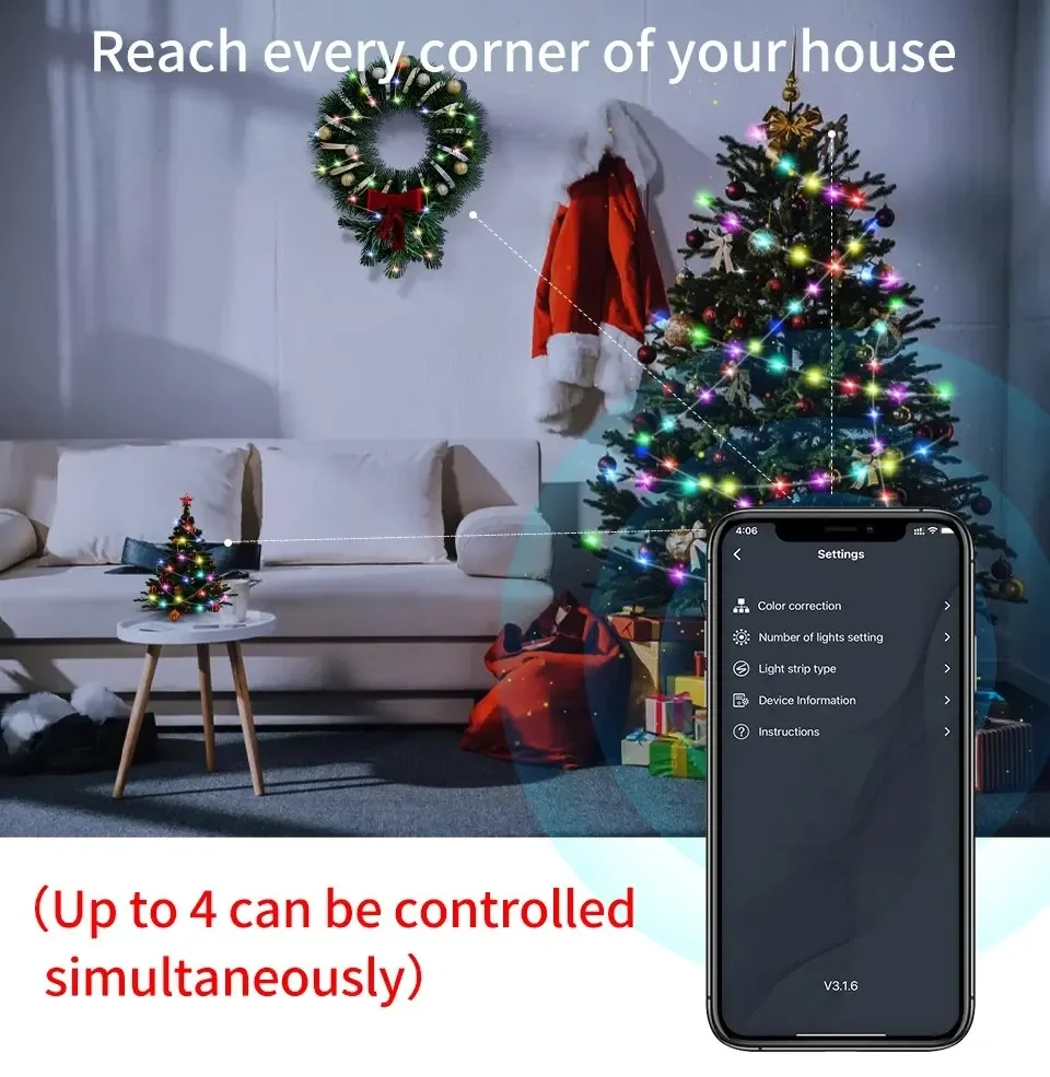 Description Picture 3 of item5M/10M/20M RGBIC LED Smart Fairy Lights Bluetooth APP Control String Light DIY for Christmas Party Wedding Home Decoration