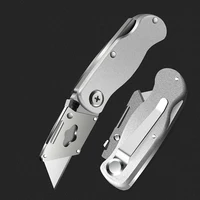Metal Stainless Steel Folding Box Cutter Knife Self-Locking Design Sharp unboxing knife couteau pliant Art Supplies Stationery 2