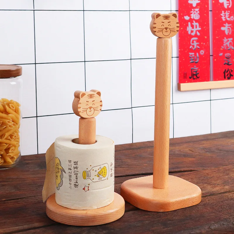 Japanese-style Solid Wood Paper Roll Holder Kitchen Vertical Beech Paper  Towel Rack Small Flower Rag Rack