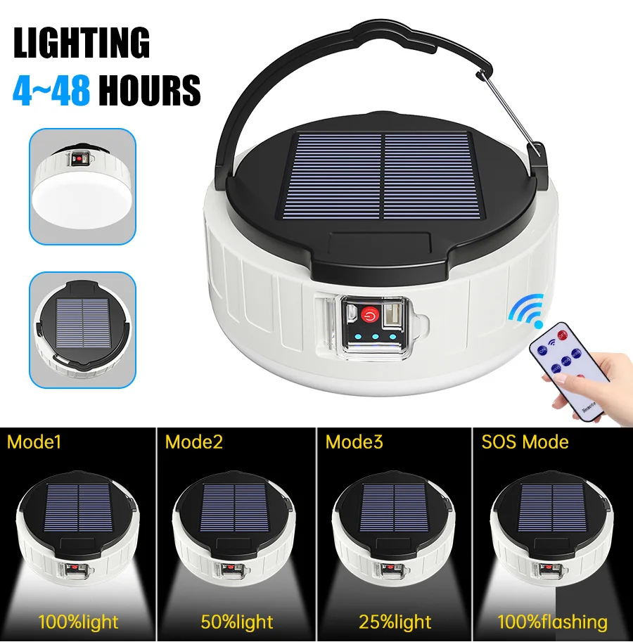 Remote Control Charge 100W LED Tent Lamp Waterproof Portable Lanterns Emergency Night Market Lights Outdoor Solar Camping Lights