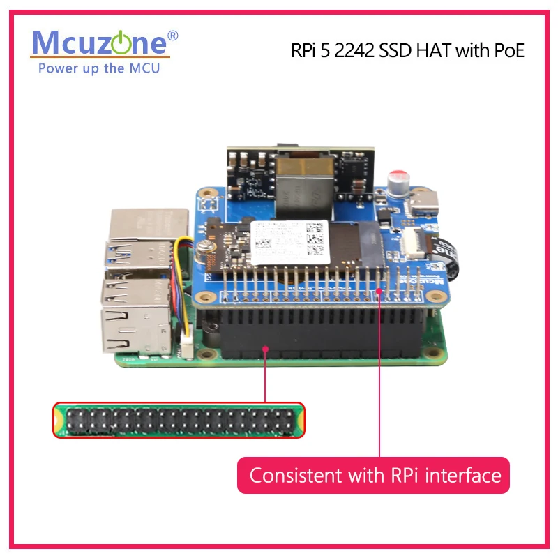 Hat Ethernet Poe Alimentado por Raspberry Pi5 Pcie para Ssd Nvme Suporte 2242 2230 Saída Poe até 5v4.5a Mps2242-poe - Imagem 2