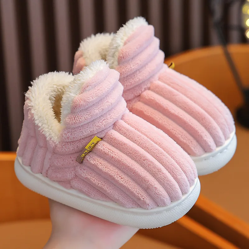 Kids Slippers Children's winter snow boots boys and girls warm cotton shoes heel wrap snow Indoor