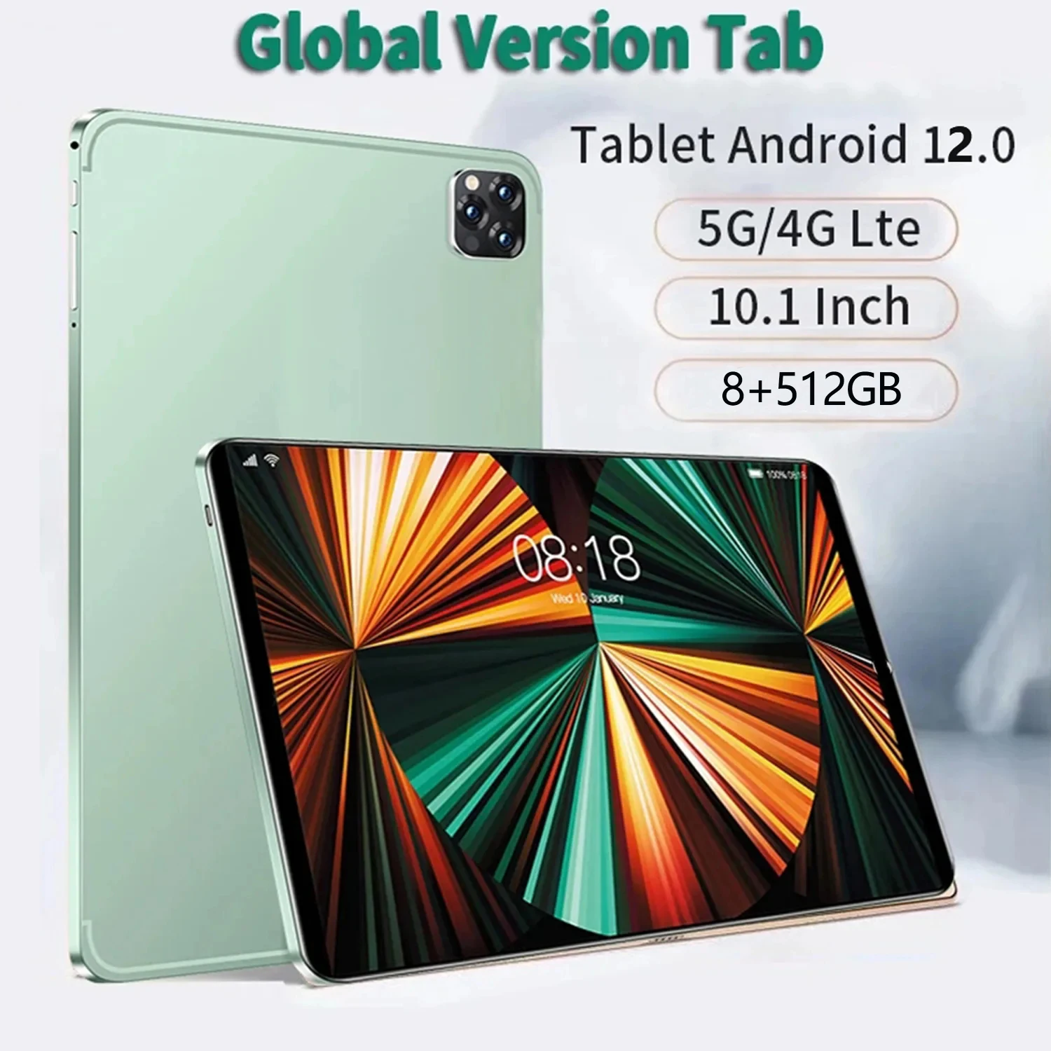 Global Version Tab Original Ram 8GB+512GB 10.1 Inch Android 12 Brand New Dual Sim Card Tablets Support Learning Office Games global version m80 6 7 inch 8gb 512gb 4800mah face fingerprint unlock dual card dual standby