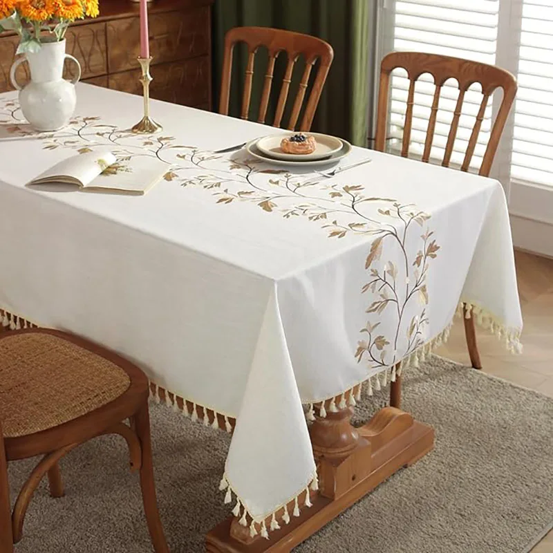 Cotton Linen Waterproof Tablecloth Dining Table Farmhouse Kitchen Rectangle Table Cloth Coffee Wrinkle Free Table Cover Beige - Image 2