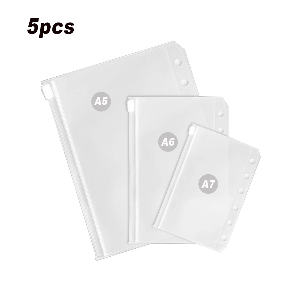 5pcs/lot File Organizer Storage Folder Standard Transparent PVC Loose Leaf Pouch with Self-Styled Zipper Filing Binder Document