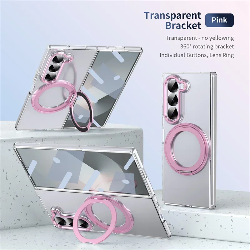 360 Rotating Magnetic Stand Transparent Phone Case for Samsung Galaxy Z Fold 7 6 5 4 3 Magsafe Wireless Charging Protect Cover | Gaffar India