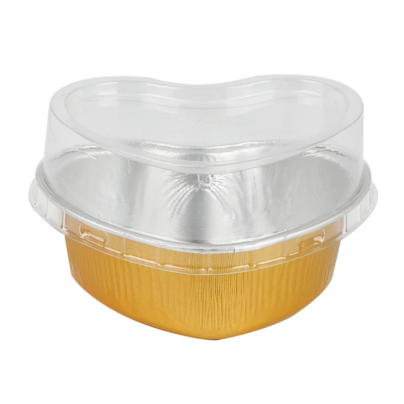 Hot!!10Pcs 100ml Aluminum Foil Cake Pan Heart Shaped Cupcake Cup with Lids Flan Baking Pans for Mother's Day Wedding Birthday