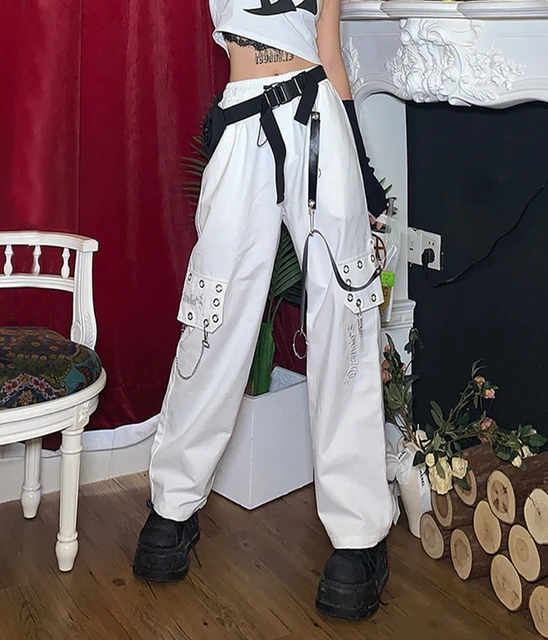 MEXZT Gothic Cargo Pants Women Streetwear Harajuku Belt Chain Wide Leg  Sweatpants Y2K Punk Hip Hop Baggy Casual Joggers Trousers - AliExpress