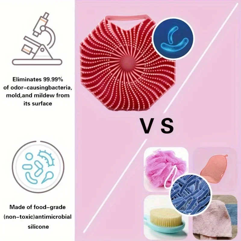 Silicone Body Brush for Showering Foam Shower Exfoliating Bath Massage Brushes Polygonal Handheld Body Scrubber Skin Cleaning 6