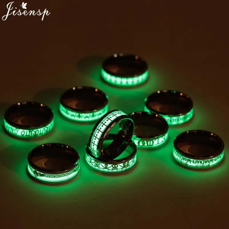 Stainless Steel Glowing In Dark Heart Finger Rings for Men Women Punk Music Dragon Luminous Ring Couple Jewelry Anel