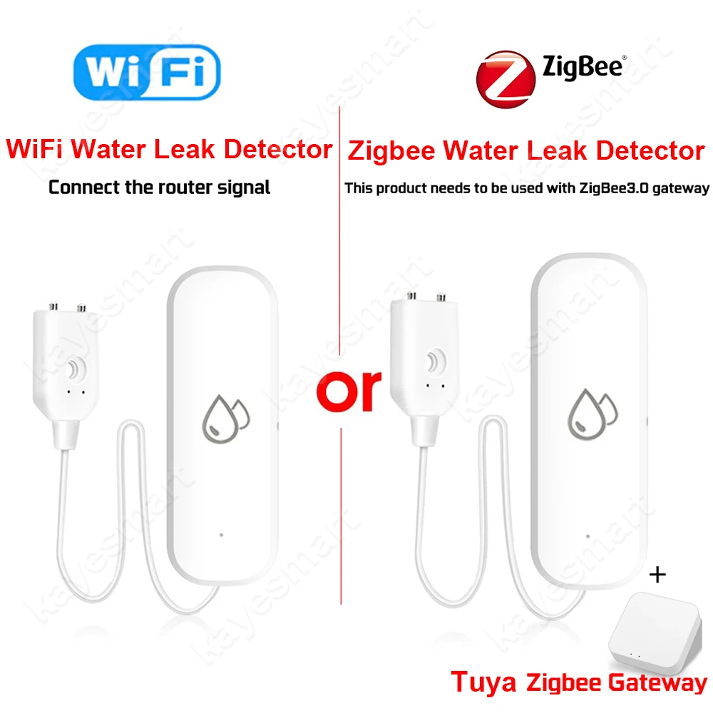 Tuya Smart Zigbee WiFi Water Sensor Leak Detector Overflow Flood Water Leakage Alarm Smart Life APP Control Work with Zigbee Hub for water leak sensor