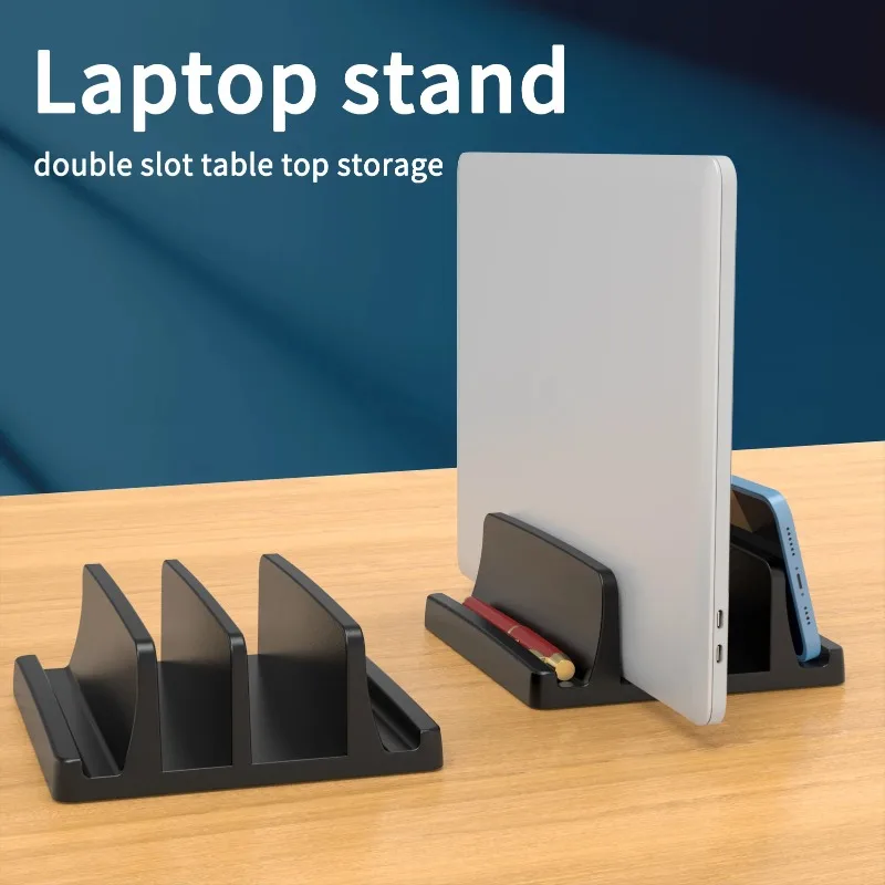 Vertical Laptop Stand, 3 Slots Desk Laptop Holder & Laptop Docking Station Stand for MacBook, Tablet, Phone - Universal