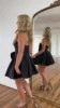 Black simple sexy strapless mini Cocktail Prom dress Bow Satin 2024 Official Homecoming birthday party dress Robe De Soiree 3