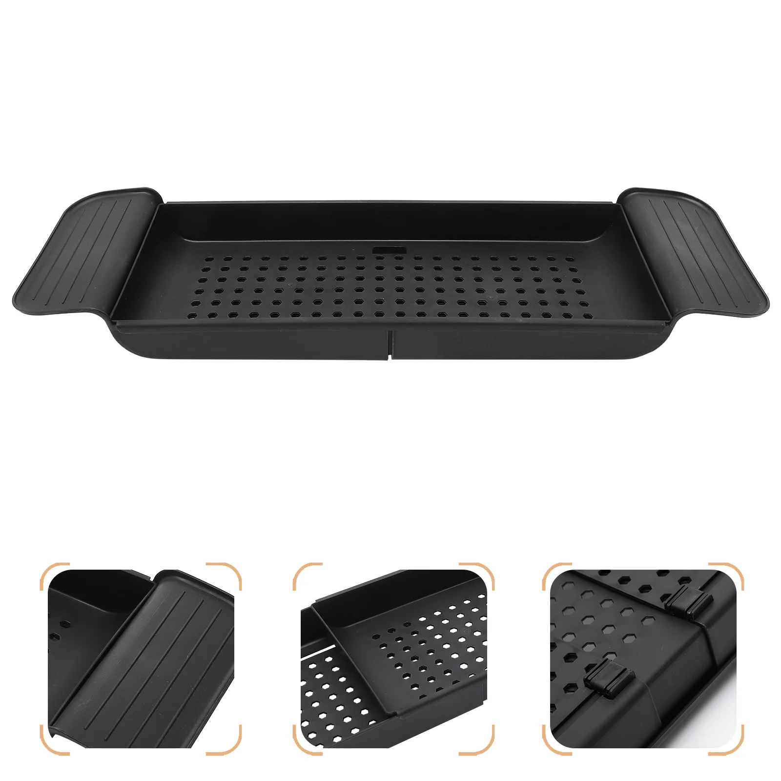 

Drain Scalable Bathtub Tray Hollow out Shower Organizer Plastic Storage Rack for Bathroom Toilet Black