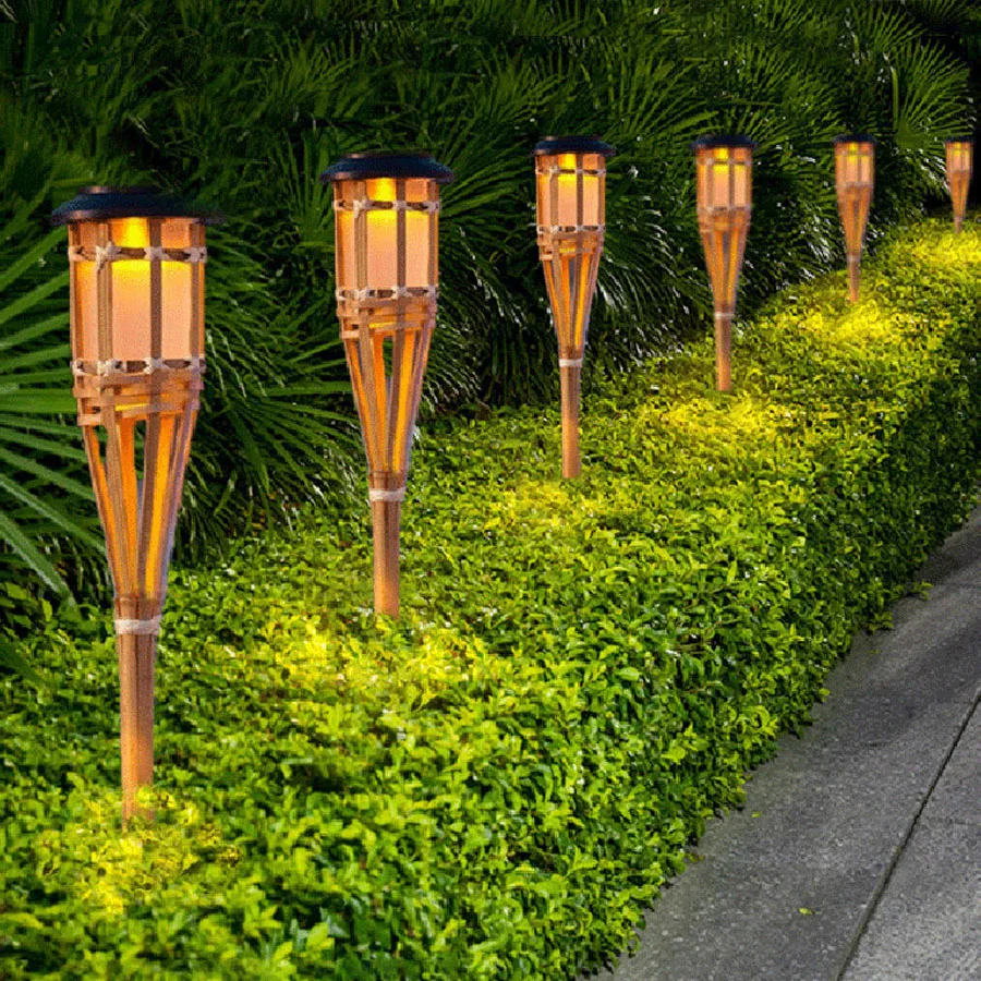 Solar Torch Light Natural Bamboo Outdoor Solar Dancing