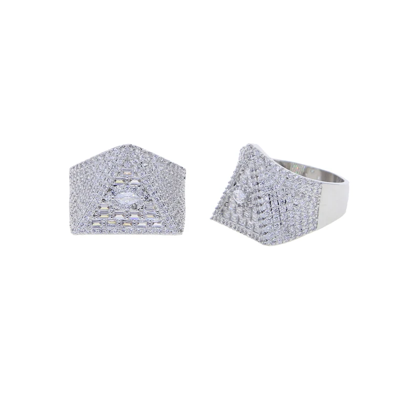 New Arrived Iced Out Bling Men Finger Jewelry Hip Hop Geometric Triangle Evil Eye CZ Rings 5