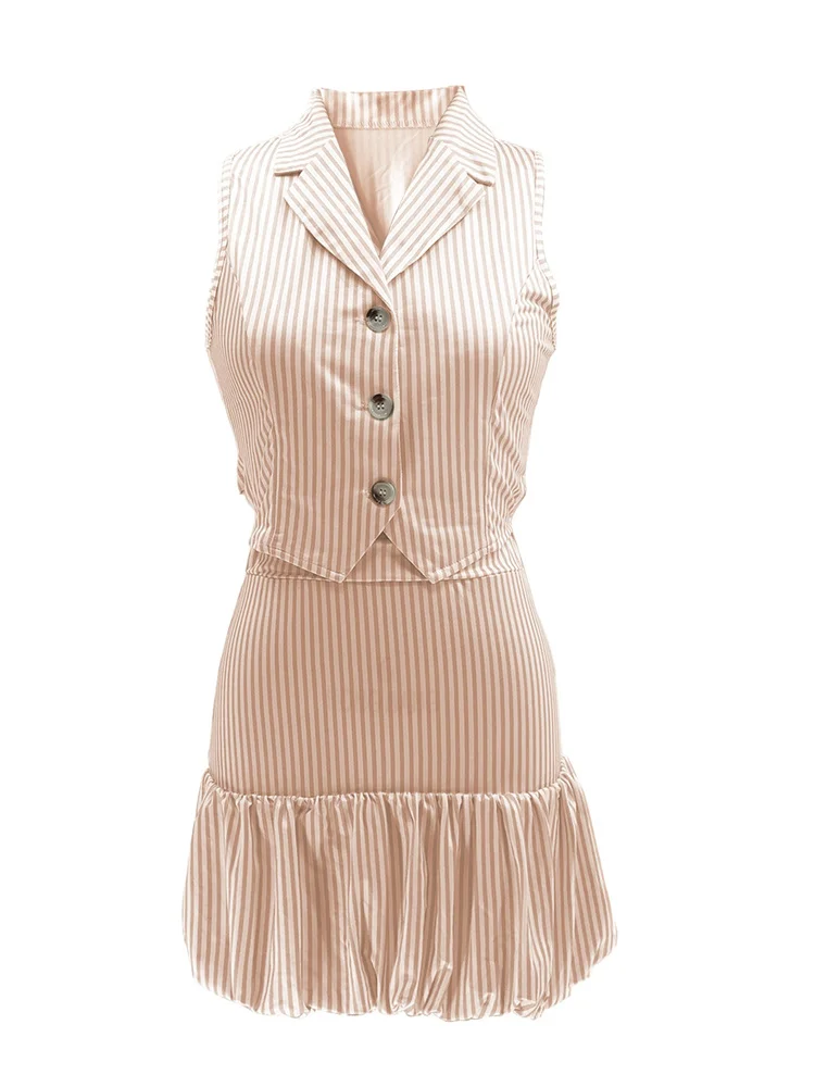 Wmstar Two Piece Sets Women Clothing Wholesale Shorts Sets Striped Single Sleeveless Vest Waistcoat Skirt Sets Office Lady