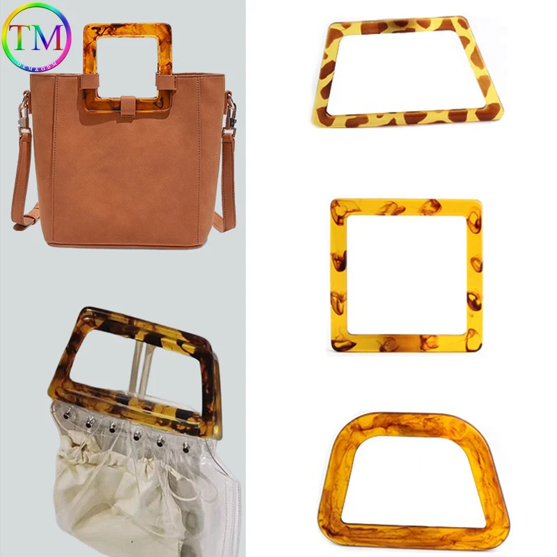 2-10-30PCS Tortoiseshell Resin Handle Square Trapezoid Shape Resin Bag Handle For Leather Womon Bag Making Parts Shaped Handle