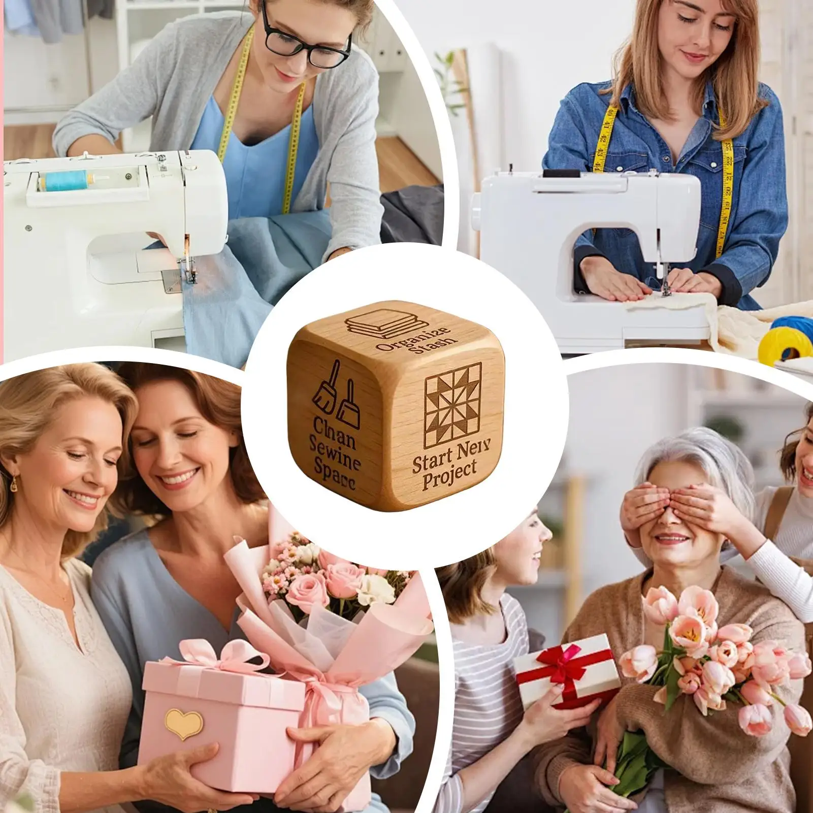 Quilting Decision Dice 6-sided Wooden Quilting Task Dice Stocking Stuffers Fun Sewing Option Game For Designers Mothers Quilters