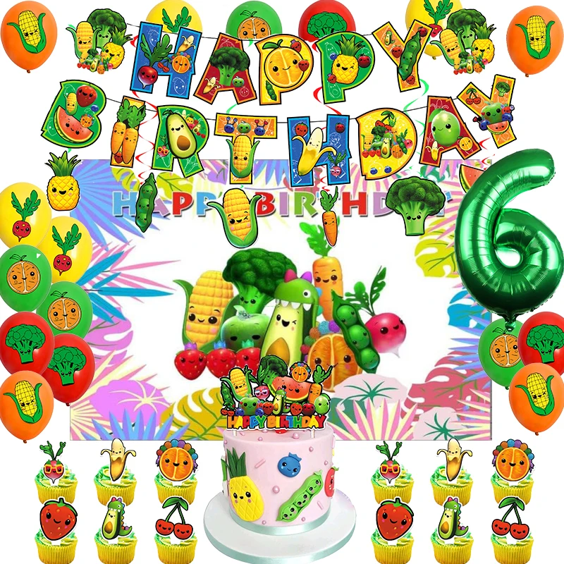 Hey Bear Fruit Birthday Party Decoration Balloon Banner Backdrop Cake Topper Fruit Party Supplies Baby Shower