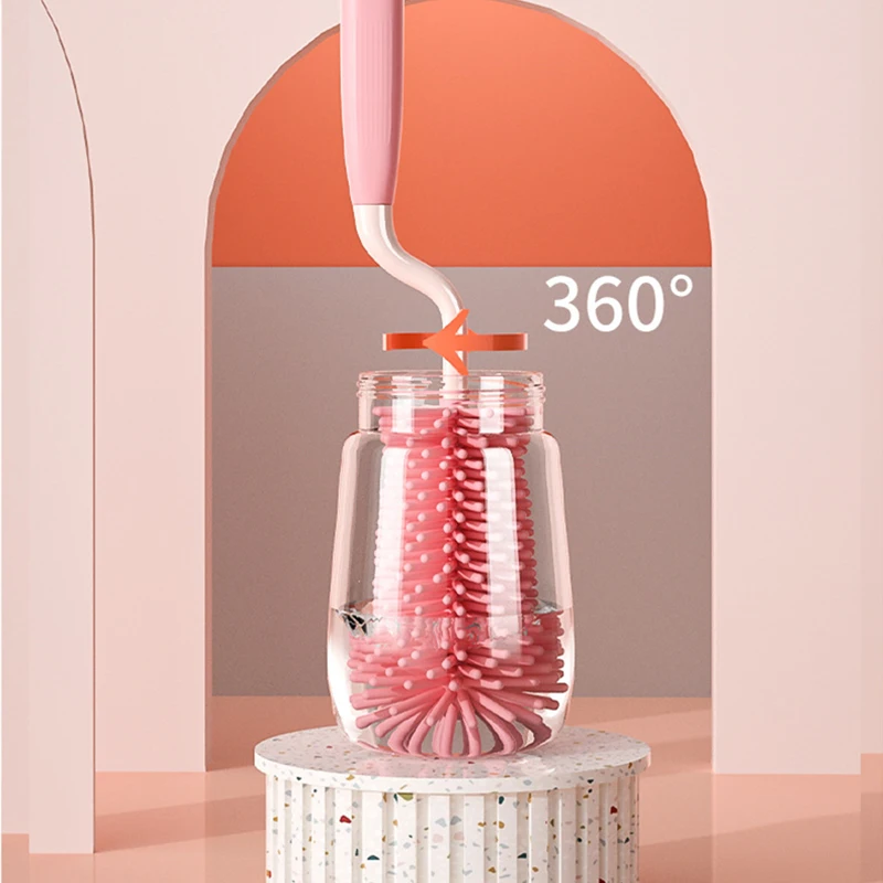 실리콘 병 청소 브러시  젖꼭지 빨대 수세미, 360 도 유리컵 세척 청소 브러시, 주방 청소 도구 세트
