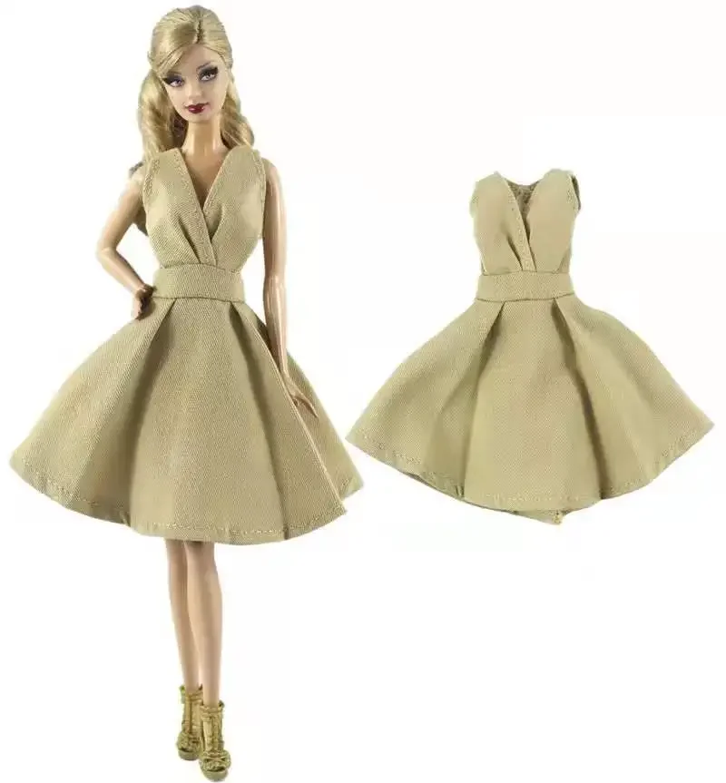 

11.5" Classic Khaki Sleeveless V Neck Princess Dress for Barbie Doll Clothes Outfits Party Gown Vestidos 1/6 BJD Accessories Toy