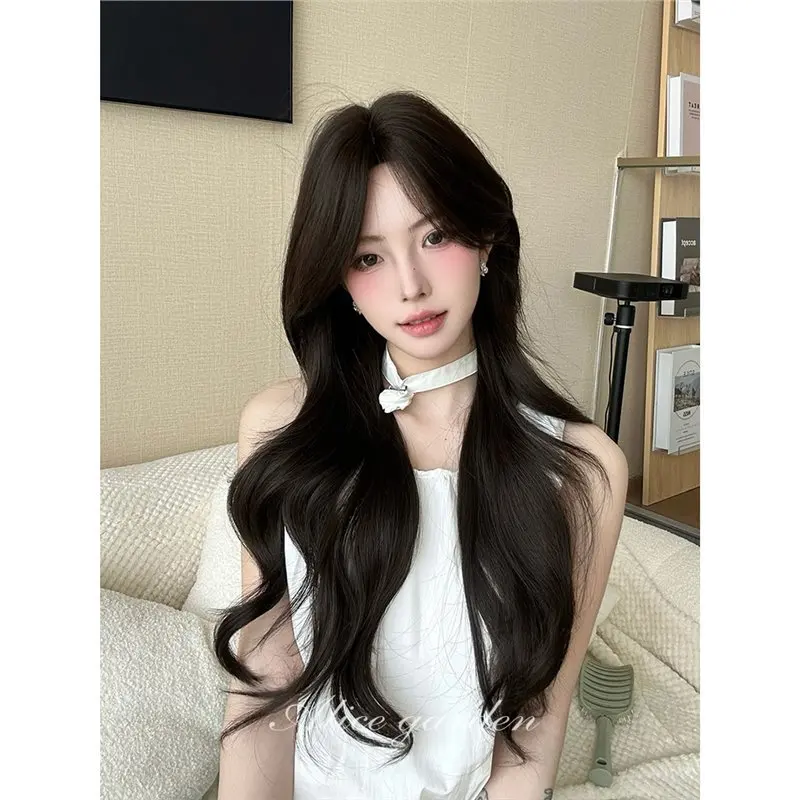 LUPU Long Straight Hair Internet Celebrity Daily Lolita Looks White Natural Diagonal Bangs Full Head Cover for Women