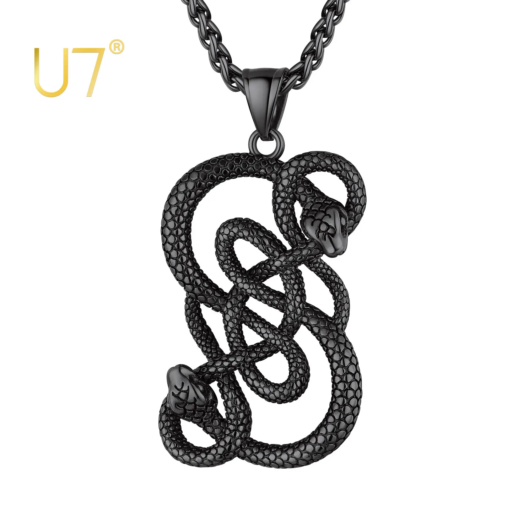 

U7 Retro Gothic Black Men Boys Snake Chain Viking Nordic Loki Necklace Pendant Amulet Jewelry for Costume Play Halloween Party