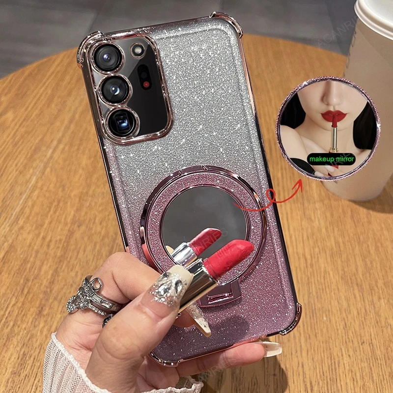Four-Corner Anti-Shock Mirror Stand Phone Case with Plating Finish