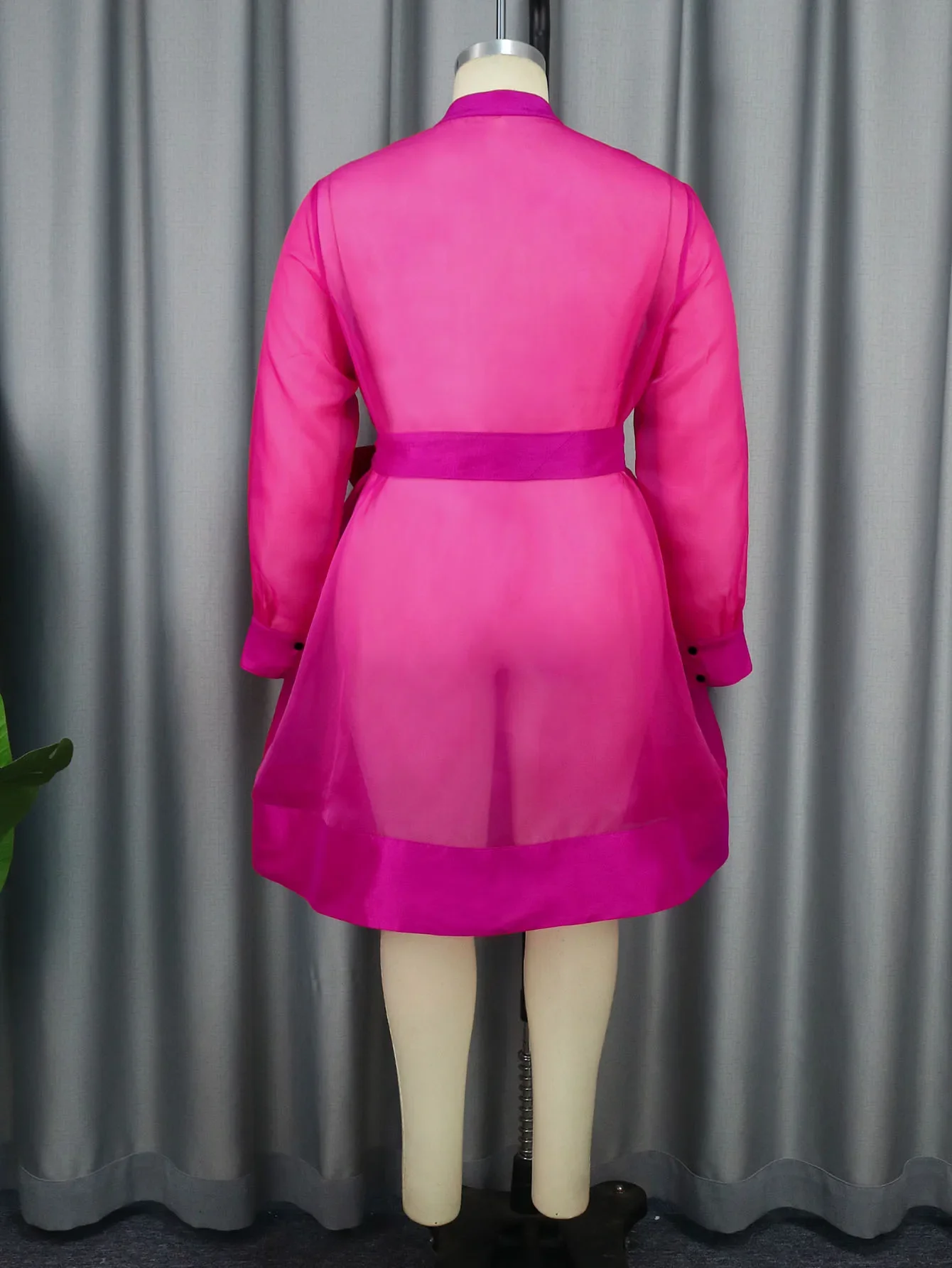 ONTINVA See Through Dresses Plus Size 3XL 4XL Long Sleeve Loose Transparent Tulle Club Party Outfits with Belt for Women 2024