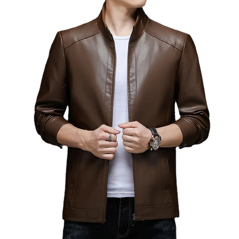 2022 Warm Leather Jacket Men Casual Slim Fit Stand Collar Washed Faux Leather Coat Mens Thick Velvet Motercycle Bomber Jackets