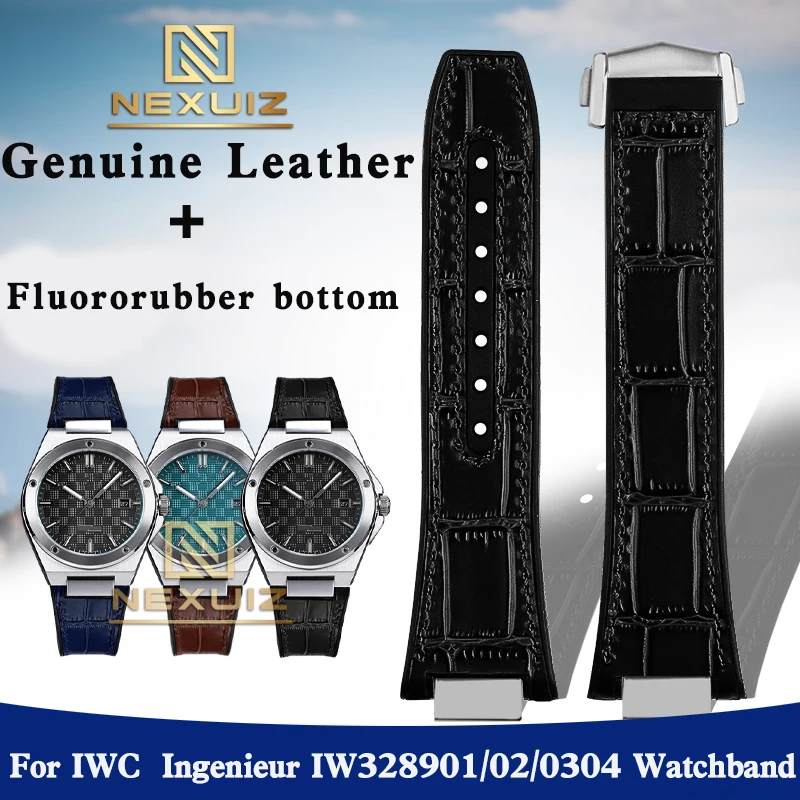 Per Iwc Ingenieur Famiglia Cinturino Inferiore In Gomma In Vera Pelle Per Iw328903 Iw328901 Iw328902 Cinturino Bocca Rialzata Bracciale 13Mm