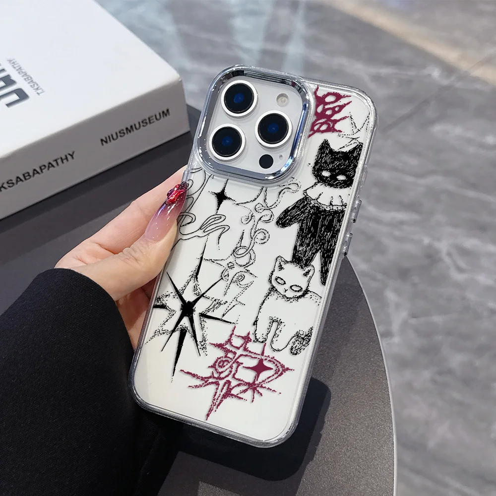 Black Cat Sketch Transparent Phone Case - Soft Silicone TPU Back Cover