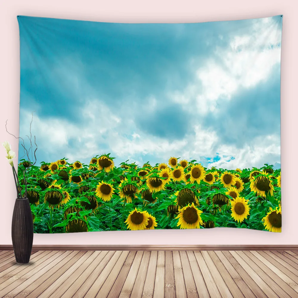 

Sunflower Floral Plant Tapestry Wall Hanging Spring Garden Scenery Field Yellow Flower Tapestries Bedroom Living Room Dorm Decor