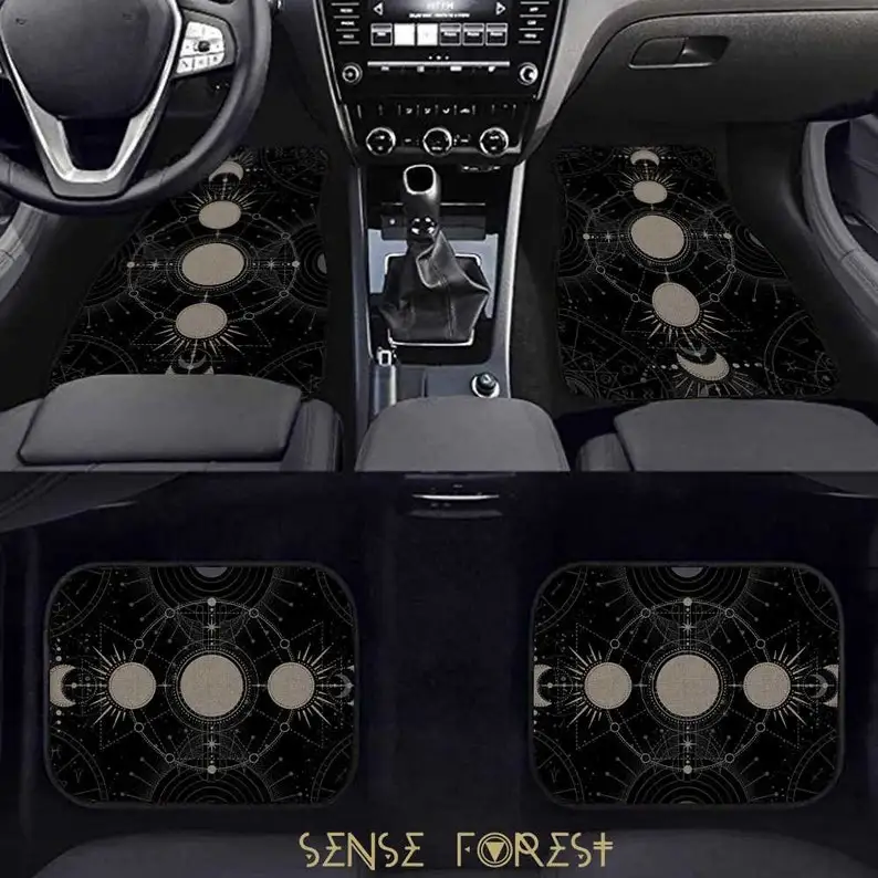 

Dark Boho Moon Phase Car floor Mat set, witchy Astrology Zodiac car interior decor accessories, Cute car mats for women, 4 pcs 2