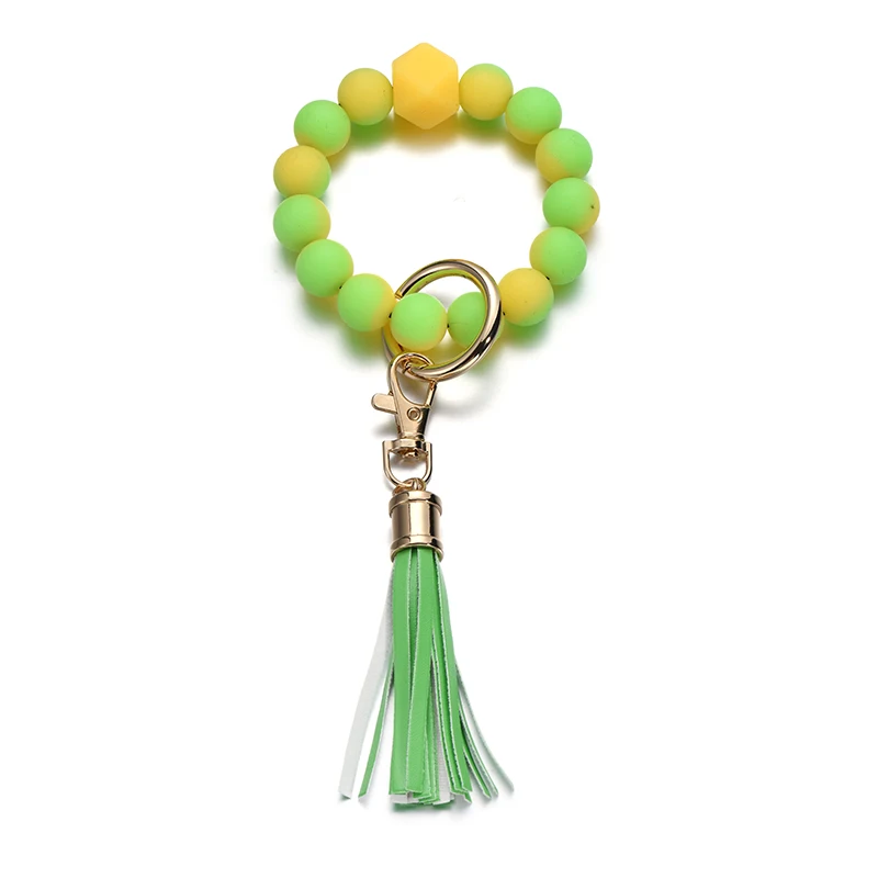 Portachiavi Bracciale In Silicone Con Perline E Nappa In Pelle - Verde Menta - Donna - BAOSIWA