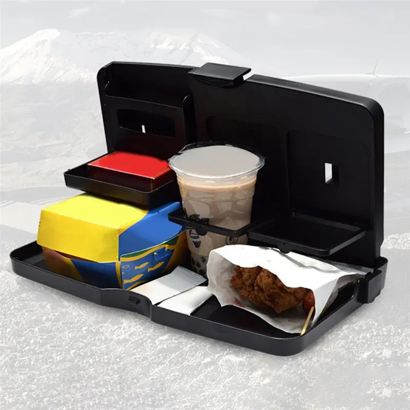 자동차 다기능 디너 플레이트 블랙 디너 플레이트 접이식 식탁 자동차 트레이 범용 자동차 용품