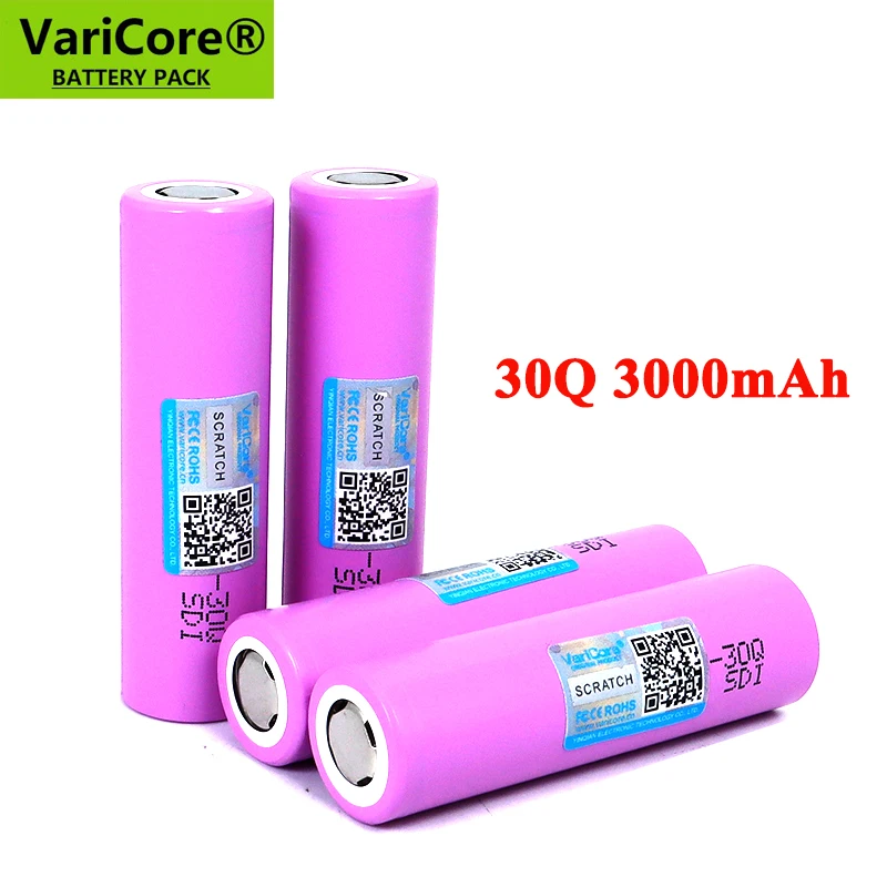 

100% New 30Q 18650 3000mAh Rechargeable battery INR1865030q 3.6V discharge 20A Max 35A Power batteries