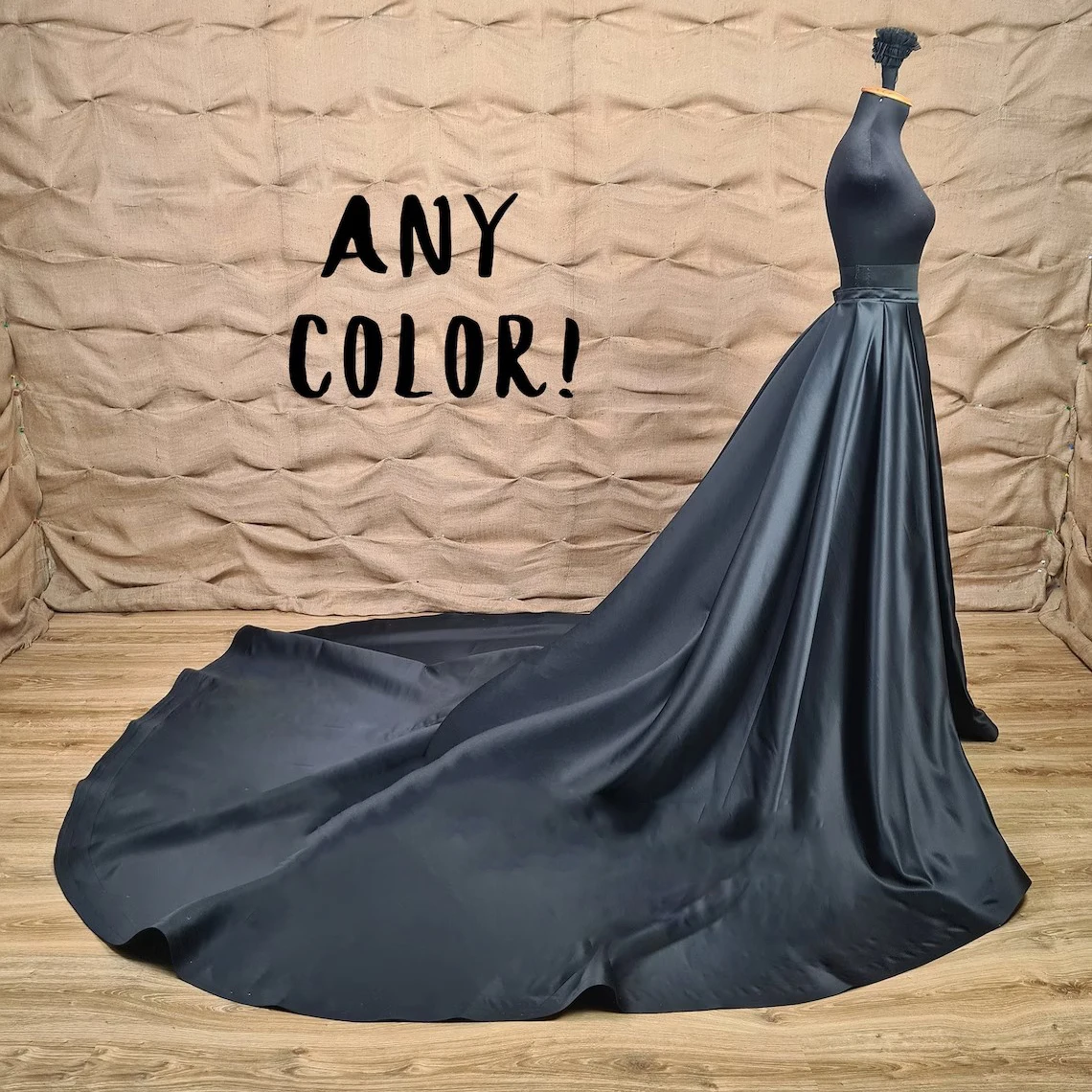 black-satin-wedding-train-detachable-skirt-bridal-overskirt-detachable-black-train-wedding-black-skirt-for-dress-custom-made