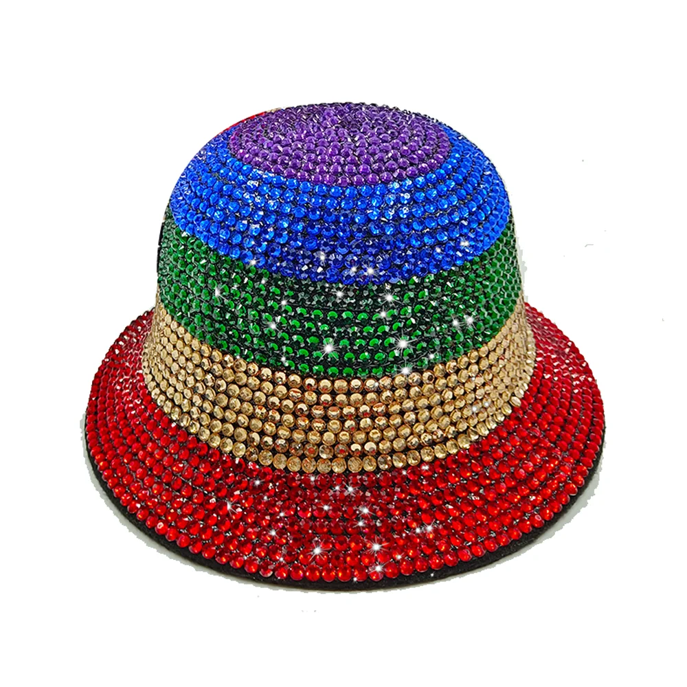 

Striped Rhinestone Fedora Hat Dome Bucket Hat Men's and Women's Two-tone Color Hat Red with Black Diamon Fedora H gh Fashion Hat