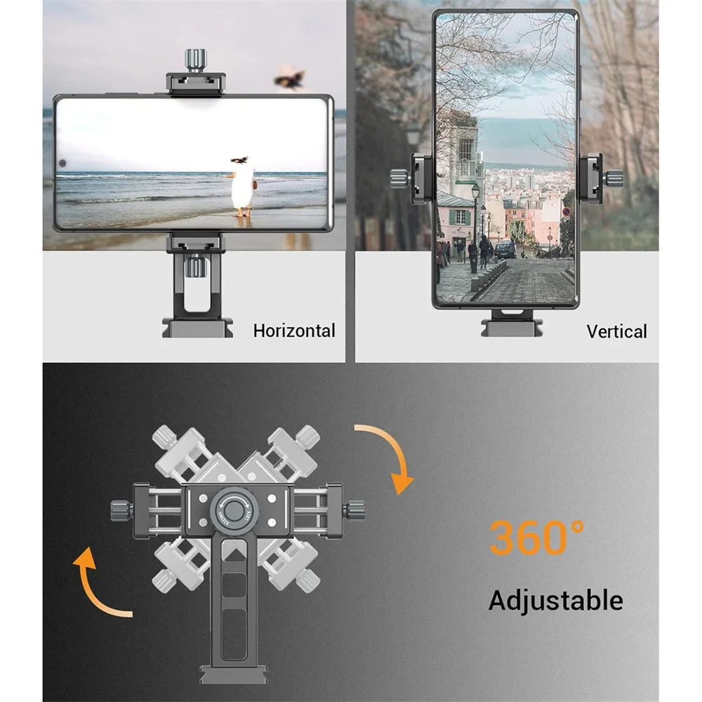 금속 전화 홀더 클램프 W 콜드 슈 Arca 360 회전식 삼각대 마운트 클립 사진 스마트 폰 LED 마이크 매직 암