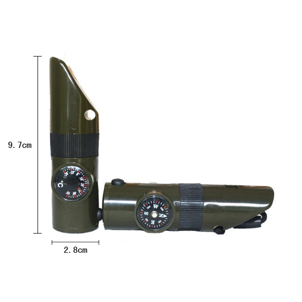 7 in 1 Compass Survival Whistle Multifunctional Thermometer Compass Whistle Magnifier Flashlight Storage Container Outdoor Tools