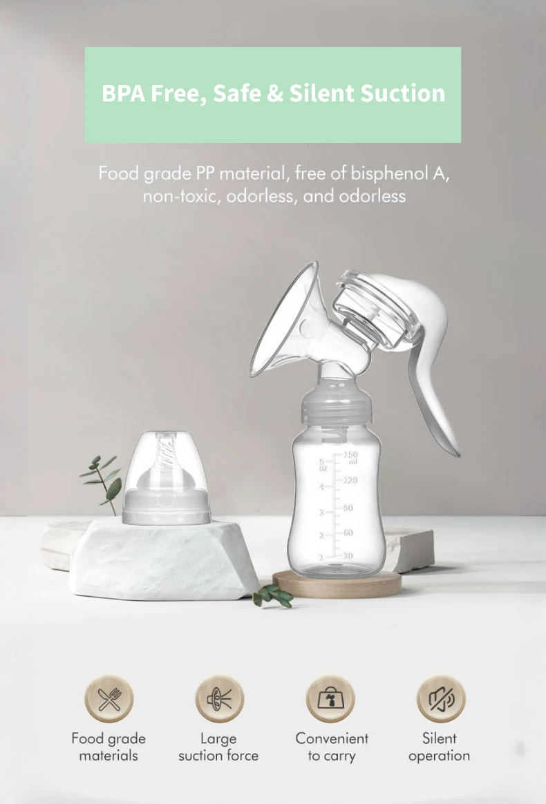 Baby Manual Breast Pump With Bottle Suction Cup Portable Adjustable Silicone Breast Milk Vacuum Pump Mother Painless