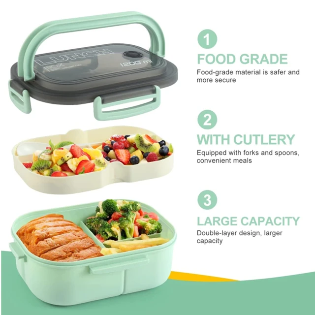 1pc Large Capacity (1200ml) Stackable Lunch Box With Tableware For Kids And  Adults, Leakproof, Suitable For Outdoor, Work, Picnic, School.  Double-layered With Handle For Easy Carrying, Divided Design, Ideal For  Home Use