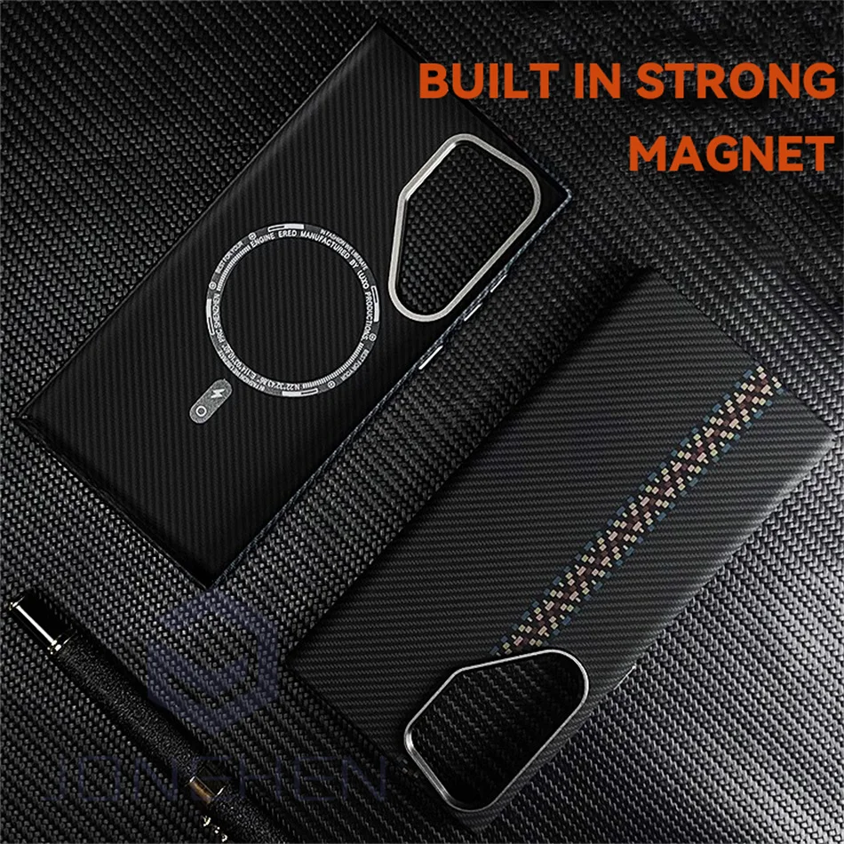 Luxury Cloud Carbon Fiber Magnetic Slim Case with Metal Lens Protection