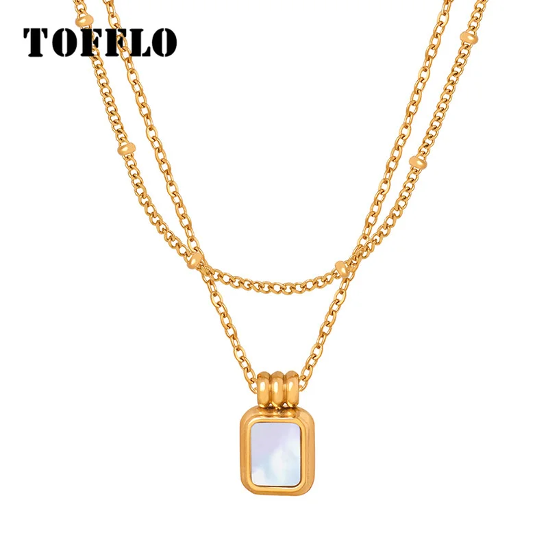 

TOFFLO Stainless Steel Jewellery Retro White Seashell Titanium Steel Gold-Plated Pendant With Collarbone Chain Necklace BSP1285